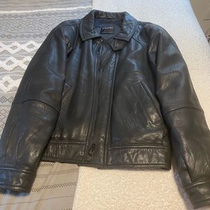 Andrew Marc Classic black leather unisex bomber butter soft with pockets.